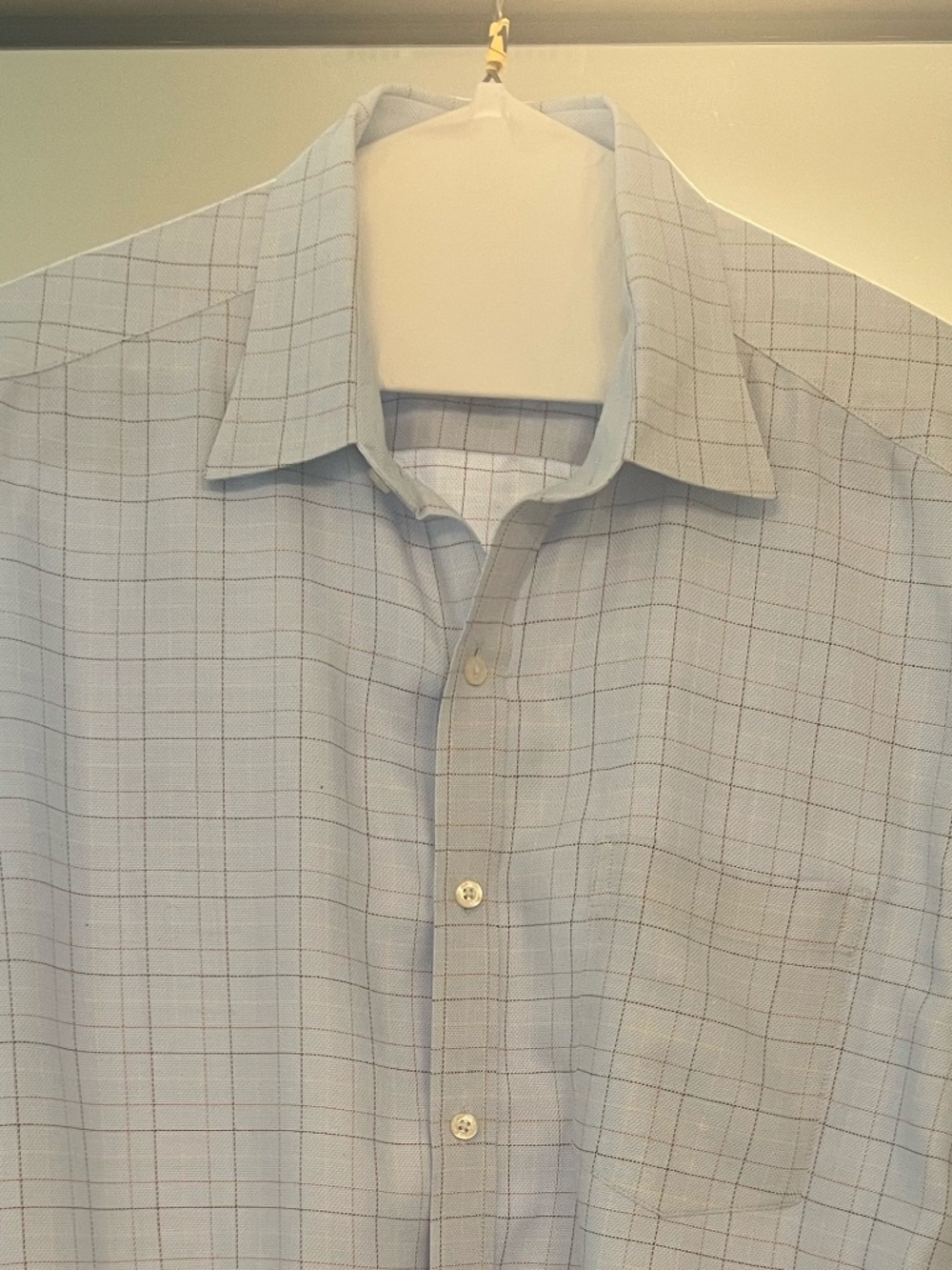 Beautiful Lighht Blue Johnston & Murphy Dress Shirt with Tobacco and Amber lines